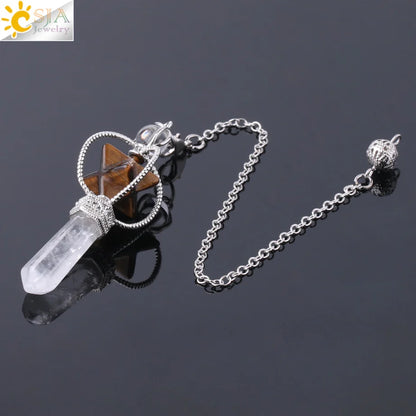 CSJA Merkaba Dowsing Pendulum Quartz Natural Stone Crystal Reiki Healing Pendule Pendant Pendulums Radiesthesia Pendulos F770