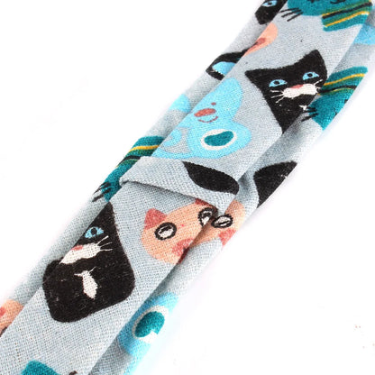 CartoonSkinny Tie for Men Women Narrow Neck Tie for Wedding Casual Cartoon Neckties Classic Suits Slim Cotton Linen Neck Ties