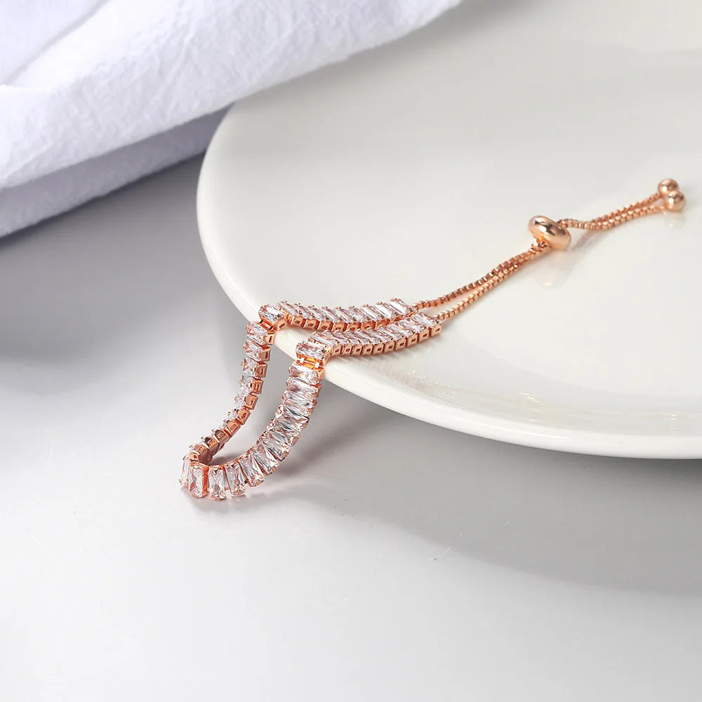 ZHOUYANG Tennis Bracelet for Woman Trendy Simple Adjustable Rose White Gold Color Bracelets Fashion Jewelry DZH009
