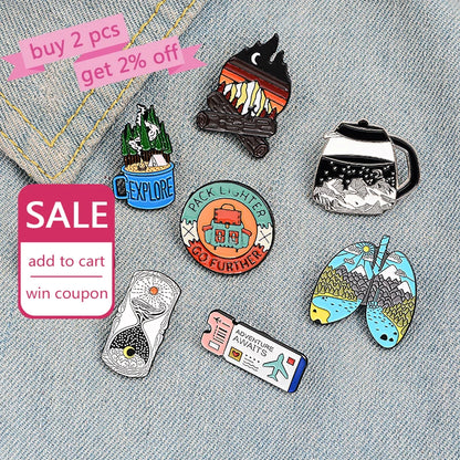 Outdoors Mountain Starry Night Enamel Pin Custom Wild Camping Hiking Brooches Bag Clothes Lapel Pin Adventure Badge Jewelry