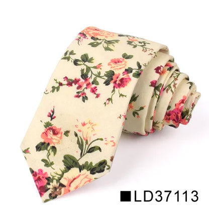 New Floral Tie for Men Women Skinny Cotton Neck Tie for Wedding Casual Mens Neckties Classic Suits Flower Print Neck Ties Cravat