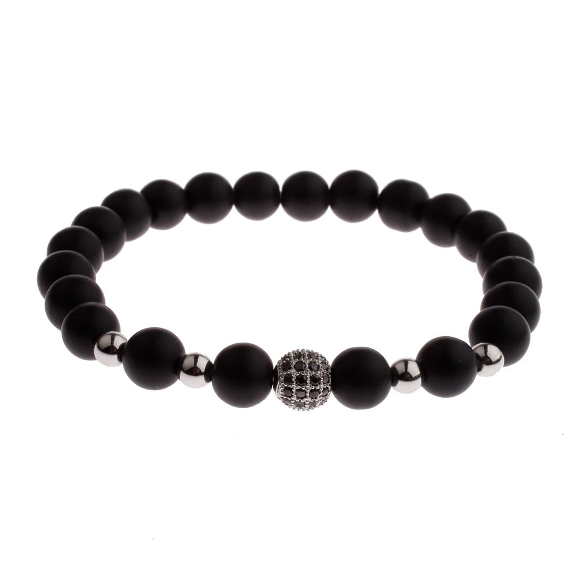 DOUVEI Round Black CZ Zircon Pave Lava Weaving Bracelet Men Beads Weaving Bracelet Homme Adjustable ABL005