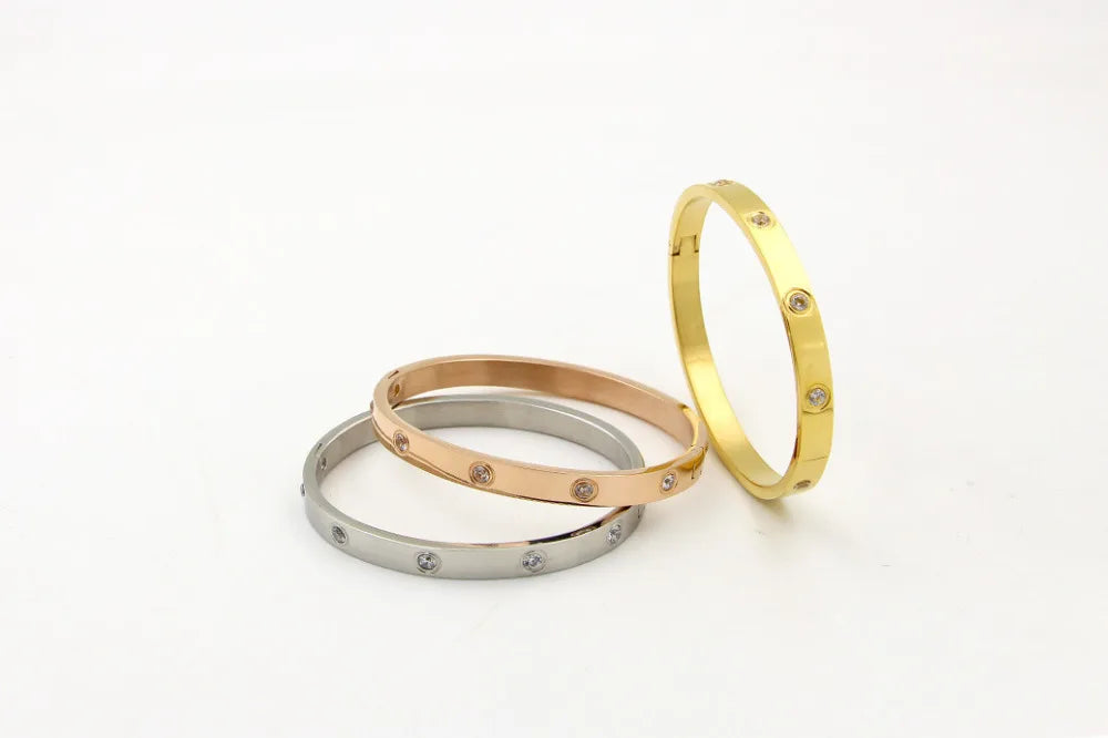 Beautiful Lovers Bracelets Woman Bracelets Stainless Steel Bangles and Bangles Cubic Zirconia Golden Woman Jewelry
