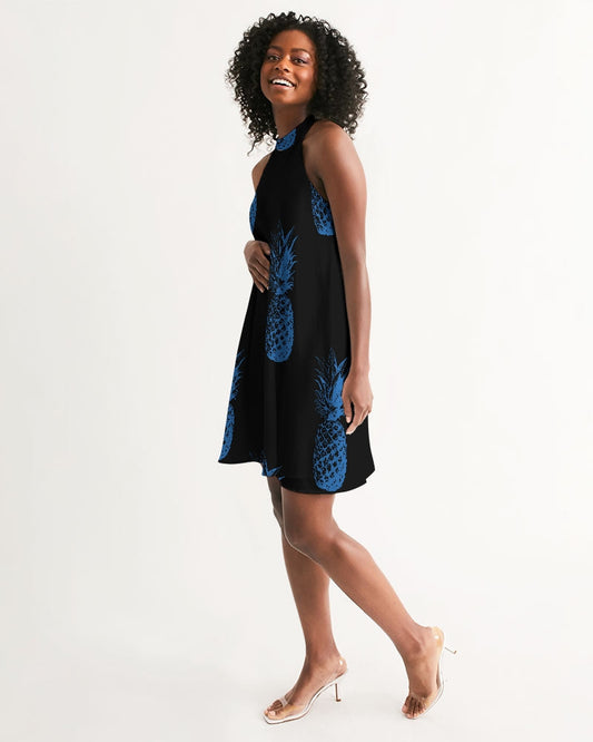 Women's Black Pineapple Casual Halter Dress