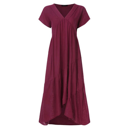 Bohemian Summer Womens Sundress ZANZEA Fashion v Neck Midi Vestidos Female Solid Ruffle Dresses Asymmetrical Robe