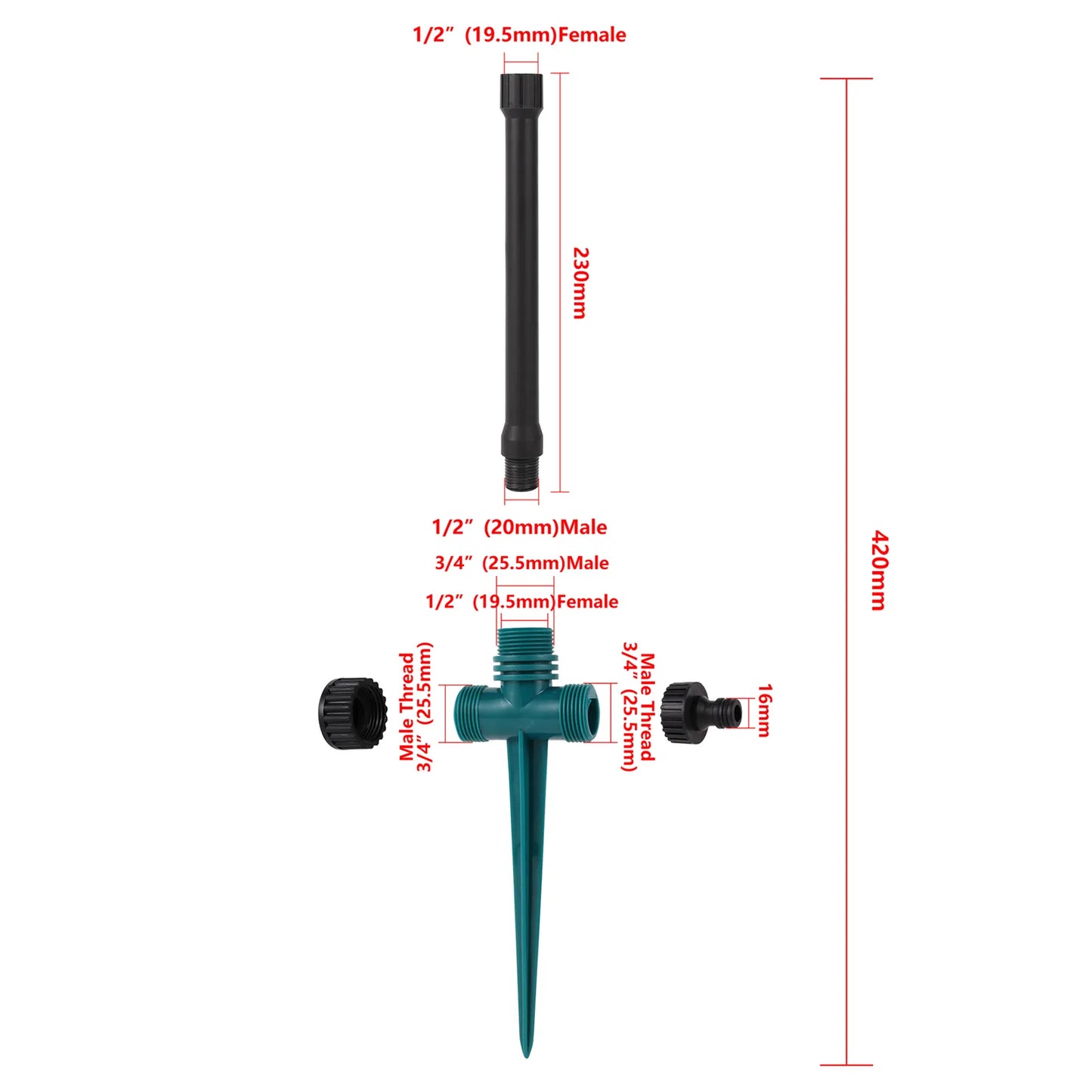 Double Outlet Impact Rocker Sprinkler Nozzle 360 Degree Rotary Jet Agricultural Garden Irrigation Sprinklers 1/2" Male Thread