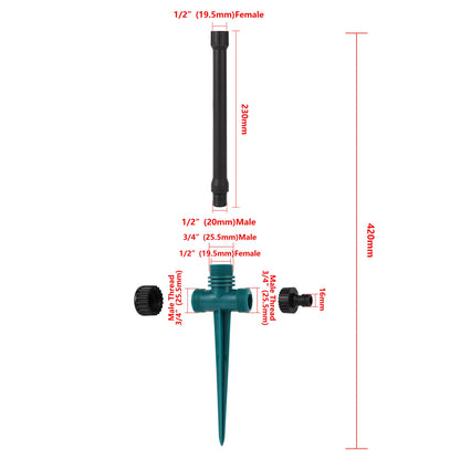 Double Outlet Impact Rocker Sprinkler Nozzle 360 Degree Rotary Jet Agricultural Garden Irrigation Sprinklers 1/2" Male Thread