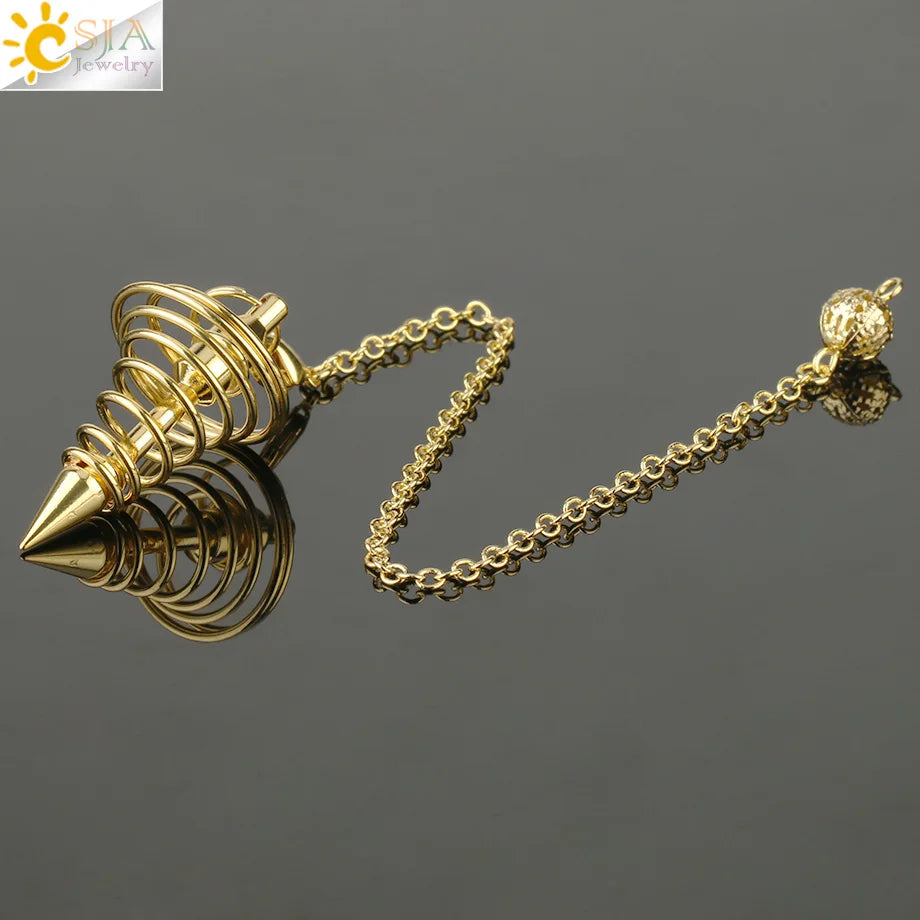 Metal Pendulum Pendulos Radiestesia Pendulums for Dowsing Divination Spiral Cone Antique Gold Color Silver Color Reiki G163