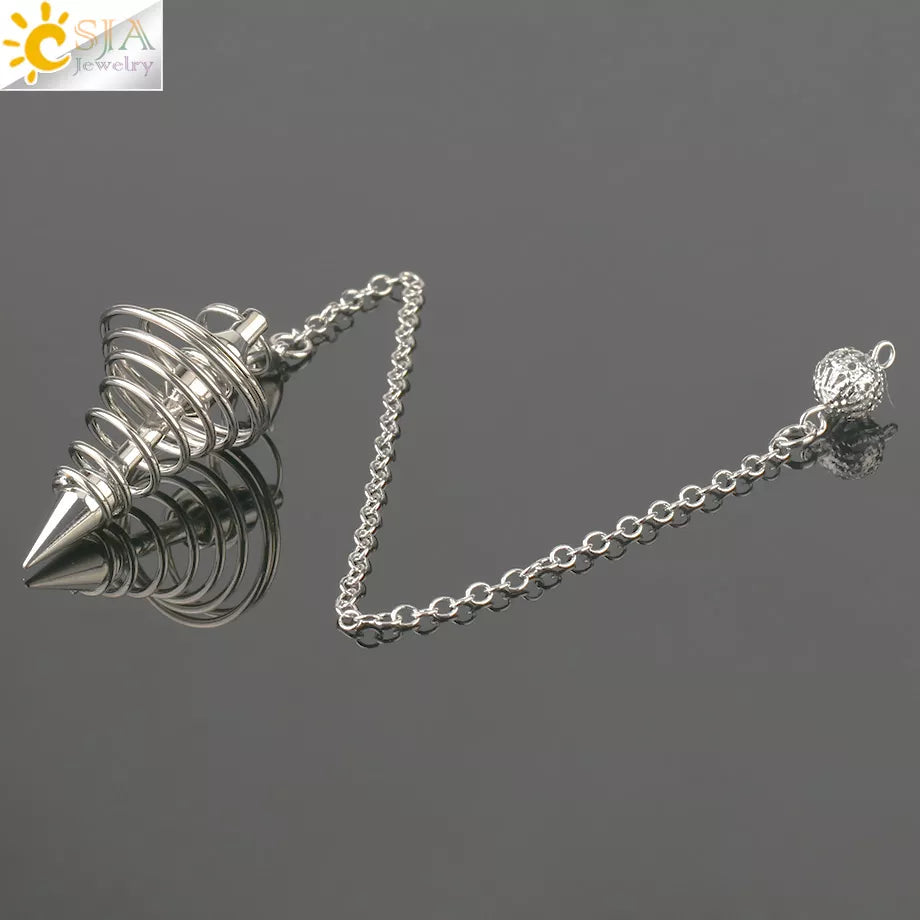 Metal Pendulum Pendulos Radiestesia Pendulums for Dowsing Divination Spiral Cone Antique Gold Color Silver Color Reiki G163
