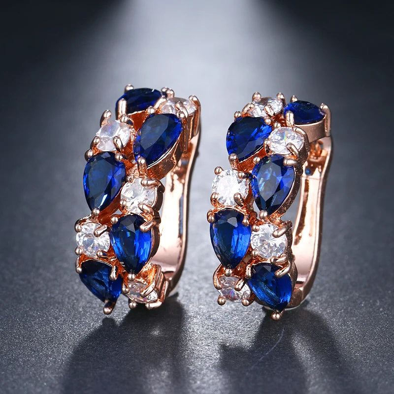 EMMAYA Luxury Rose Gold Color Earrings Flash CZ Zircon Ear Studs 12 Colors Earrings Women Brincos