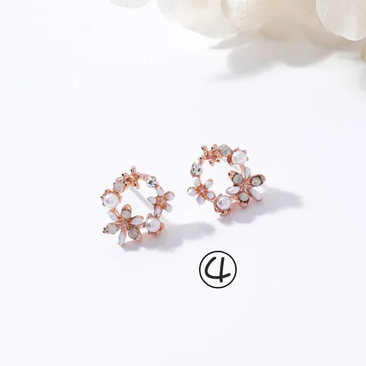 Korean Jewelry Fresh Cute Hook Drop Oil Flower Stud Earrings Crystal Earring for Women