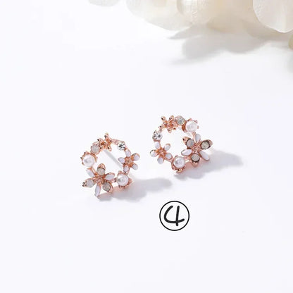Korean Jewelry Fresh Cute Hook Drop Oil Flower Stud Earrings Crystal Earring for Women