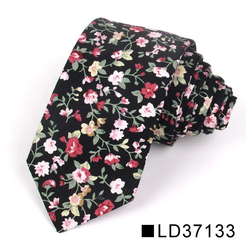 New Floral Tie for Men Women Skinny Cotton Neck Tie for Wedding Casual Mens Neckties Classic Suits Flower Print Neck Ties Cravat