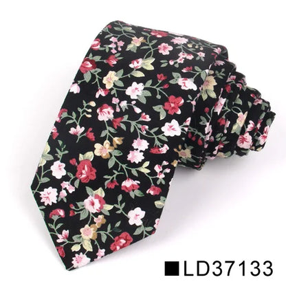 New Floral Tie for Men Women Skinny Cotton Neck Tie for Wedding Casual Mens Neckties Classic Suits Flower Print Neck Ties Cravat