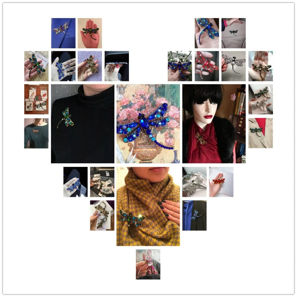 CINDY XIANG Vintage Rhinestone Dragonfly Brooches for Women Large Insect Brooch Pin Fashion Dress Coat Accessories Cute Jewelry