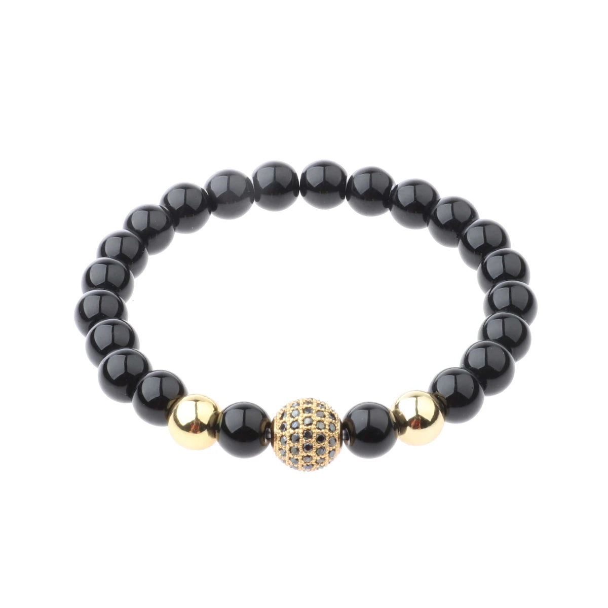 DOUVEI Round Black CZ Zircon Pave Lava Weaving Bracelet Men Beads Weaving Bracelet Homme Adjustable ABL005