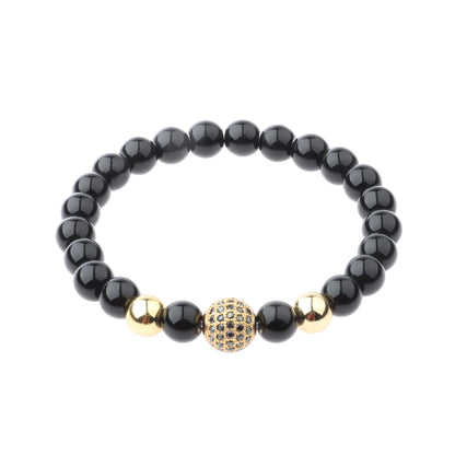 DOUVEI Round Black CZ Zircon Pave Lava Weaving Bracelet Men Beads Weaving Bracelet Homme Adjustable ABL005