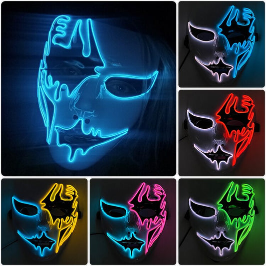 Neon Light LED Mask LED Halloween Scary Mask Cosplay Party Masque Masquerade Masks Halloween Costume Carnival Glow Party Props