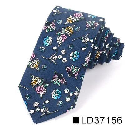 New Floral Tie for Men Women Skinny Cotton Neck Tie for Wedding Casual Mens Neckties Classic Suits Flower Print Neck Ties Cravat