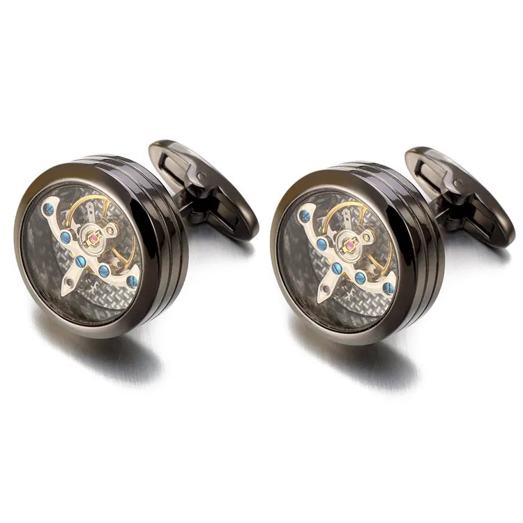 High Quality Movement Tourbillon Cufflinks for Mens Wedding Groom Mechanical Watch Steampunk Gear Cufflinks Relojes Gemelos