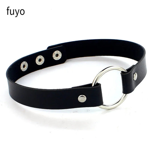 1Pc Collar Punk Round Gothic Goth Choker Necklace Love PU Leather Neck Buckle Necklaces Jewelry for Women
