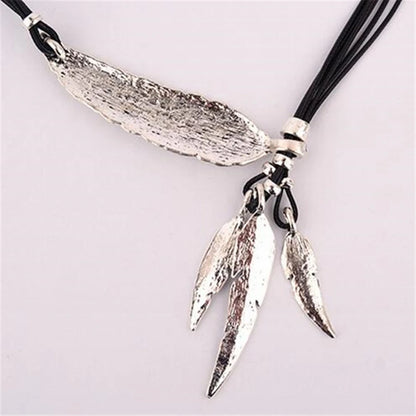 Collier Femme Feather Necklaces & Pendants Rope Leather Vintage Maxi Colar for Statement Necklace Women Fashion Jewelry Bijoux