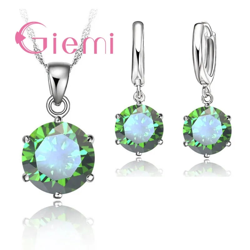 925 Sterling Silver Necklace Women Holiday Wedding Jewelry 6 Claw Cubic Zircon Pendant Engagement