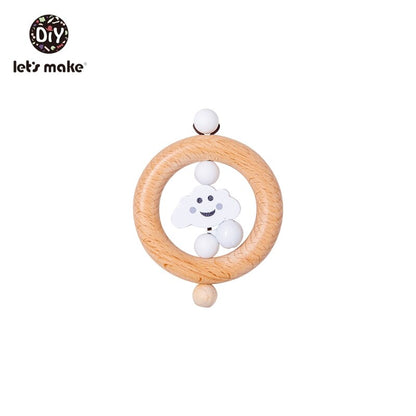 Baby Toys 1pc Silicone Beads Cartoon Rattle Teething Ring of Beech Wood 0-12 Moths Children Christmas Stroller Let's Make