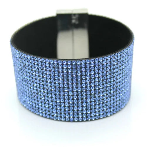 XQNI New Fashion High Quality Handmade Crystal Leather Bracelet for Men Women Trendy Black Rhinestone Classic Charm Bracelet.