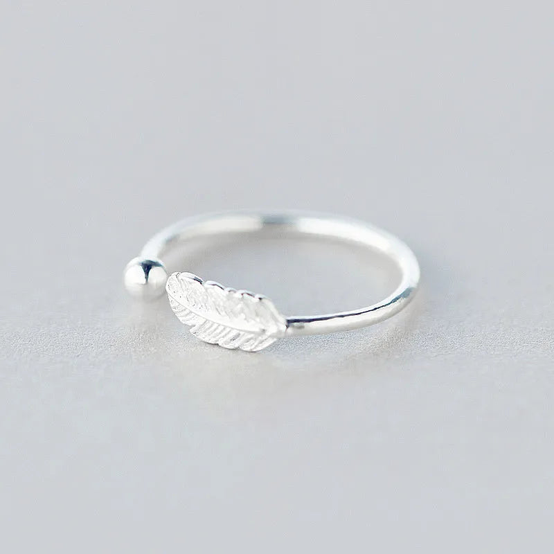 INZATT Authentic 925 Sterling Silver Cute Feather Adjustable Ring Fine Jewelry for Women Party Elegant Accessories