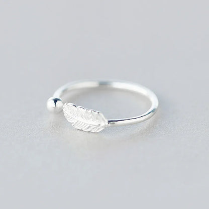INZATT Authentic 925 Sterling Silver Cute Feather Adjustable Ring Fine Jewelry for Women Party Elegant Accessories