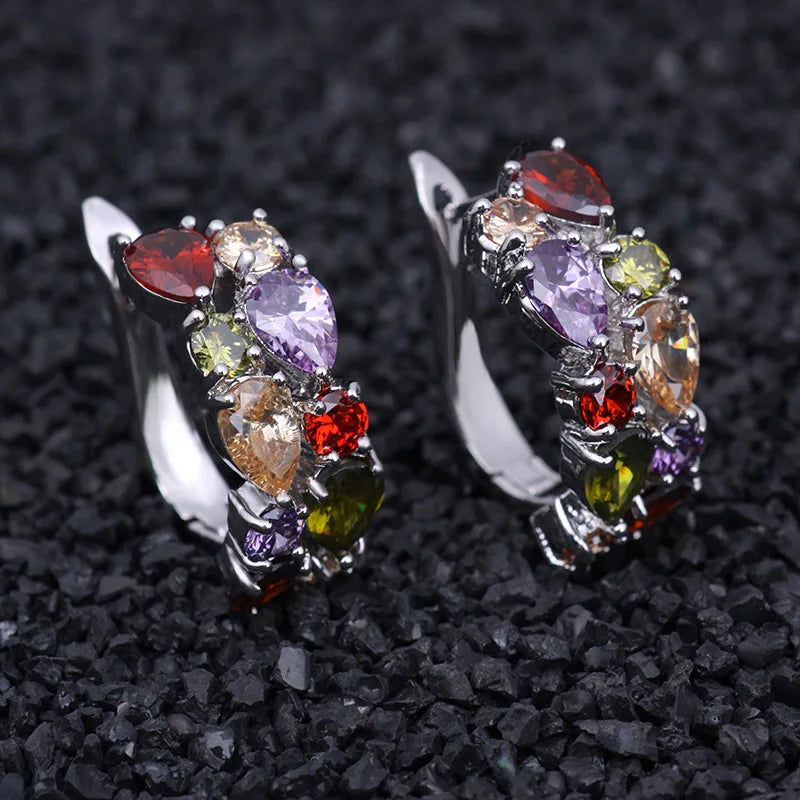 LXOEN 2022 Classic Semi-Precious Stone Stud Earrings for Women Silver Color Round Studs Ear Jewelry Brinco Bijoux