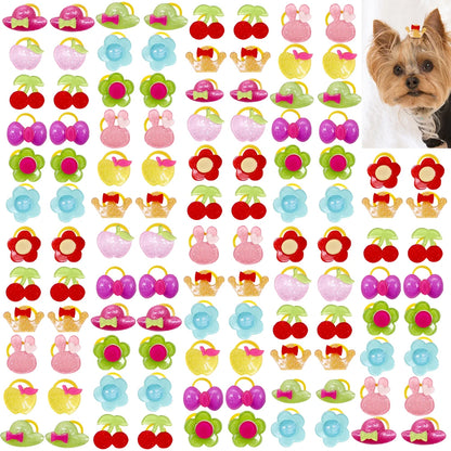 20PCS Pet Bows Dog Hair Bows for Puppy Yorkshirk Small Dogs Hair Accessories Grooming Bows Rubber Bands Dog Bows Pet Supplies