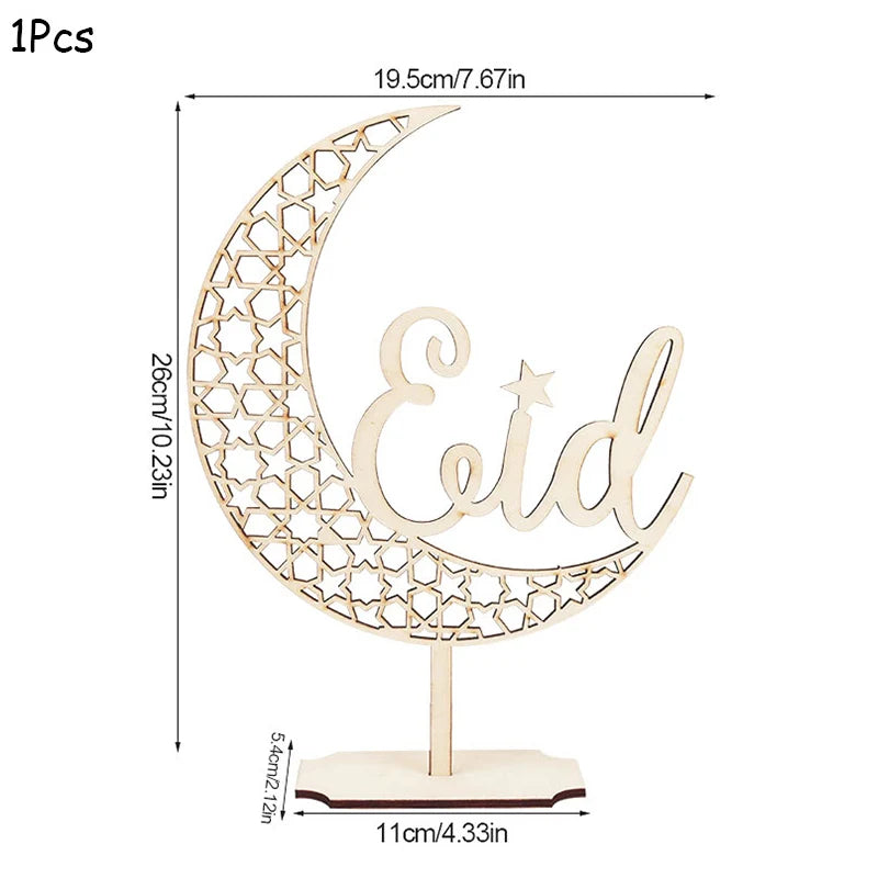 EID Mubarak Wooden Pendant With LED Candles Light Ramadan Decorations for Home Islamic Muslim Party Eid Decor Kareem Ramadan