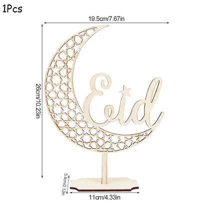 EID Mubarak Wooden Pendant With LED Candles Light Ramadan Decorations for Home Islamic Muslim Party Eid Decor Kareem Ramadan