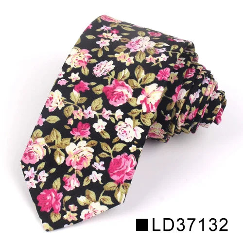 New Floral Tie for Men Women Skinny Cotton Neck Tie for Wedding Casual Mens Neckties Classic Suits Flower Print Neck Ties Cravat