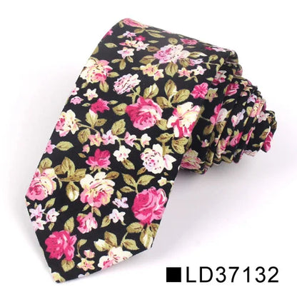 New Floral Tie for Men Women Skinny Cotton Neck Tie for Wedding Casual Mens Neckties Classic Suits Flower Print Neck Ties Cravat