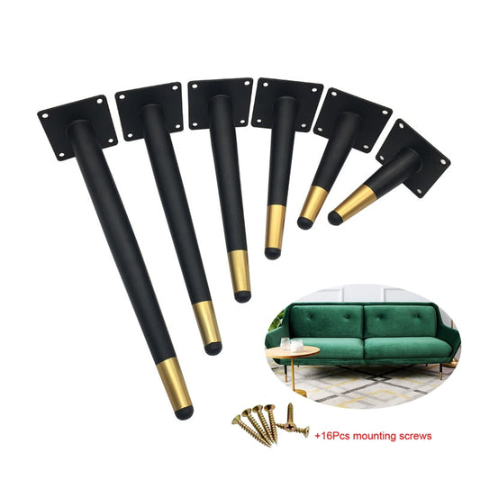 4Pcs Furniture Table Legs Black Gold Metal Tapered Feet for Sofa Cupboard Wardrobe TV Cabinet Chair 10-45cm With Mounting Screws