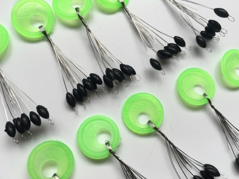 Rompin 10 Set Size SS/S/M/L Black Rubber Oval Stopper Fishing Bobber Float Space Bean Stopper Folat Line Stoppers Bobber Stops