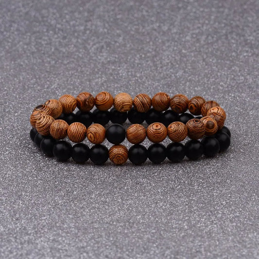 Couples Distance Bracelet Natural Wood Stone White and Black Yin Yang Beaded Bracelets for Men Women Best Friend Valentine's Day