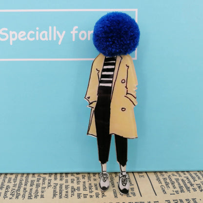 Fashion Brooch Pins for Woman Brooches Cute Girls Cartoon Models Acrylic Brooches Kawaii Pompom Clothing Jewelry Accessories