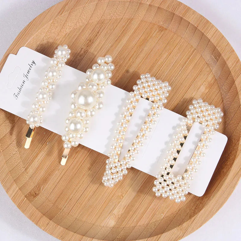 5Pcs/Set Pearl Hair Clip Snap Button Hair Pins for Women Sweet Pearl Hairpin Hair Clips Jewelry Lady Barrette Stick