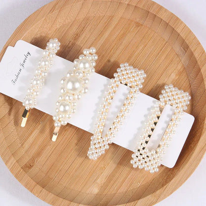 5Pcs/Set Pearl Hair Clip Snap Button Hair Pins for Women Sweet Pearl Hairpin Hair Clips Jewelry Lady Barrette Stick
