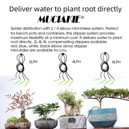 MUCIAKIE Garden Drip Irrigation Kit Micro Watering Elbow Drippers System for Greenhouse Pot Plants 1/8'' 3/5mm Hose Set 2/4 Ways