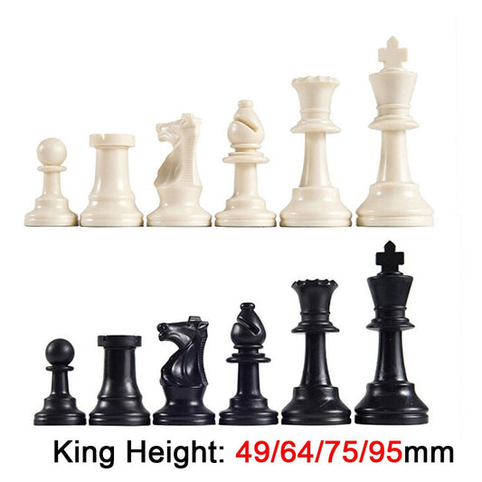 32 Medieval Plastic Chess Pieces Set King Height 64 & 75 & 95 Mm Chess Game Standard Chessmen for International Competition IA13