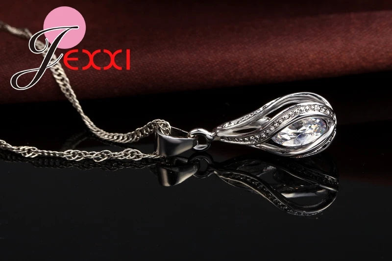 New Water Drop CZ Jewelry Sets 925 Sterling Silver Needle Necklace&Earrings Wedding Jewelry for Women Wedding Party Sets