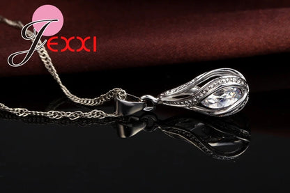 New Water Drop CZ Jewelry Sets 925 Sterling Silver Needle Necklace&Earrings Wedding Jewelry for Women Wedding Party Sets