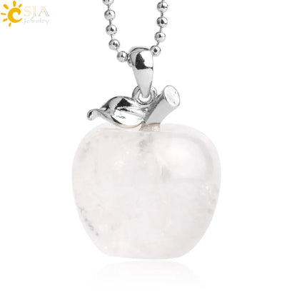 CSJA Apple Natural Stone Pendant Crystal Amethysts Pendants Rose Pink Quartz Necklaces Jewelry for Female Women Chrismtas G046