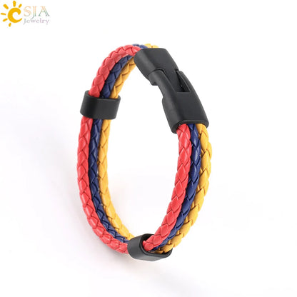CSJA Colombia Spain Flag Bracelets Men & Women PU Leather Braided France Germany Hungary Nations Country Pulsera España P044