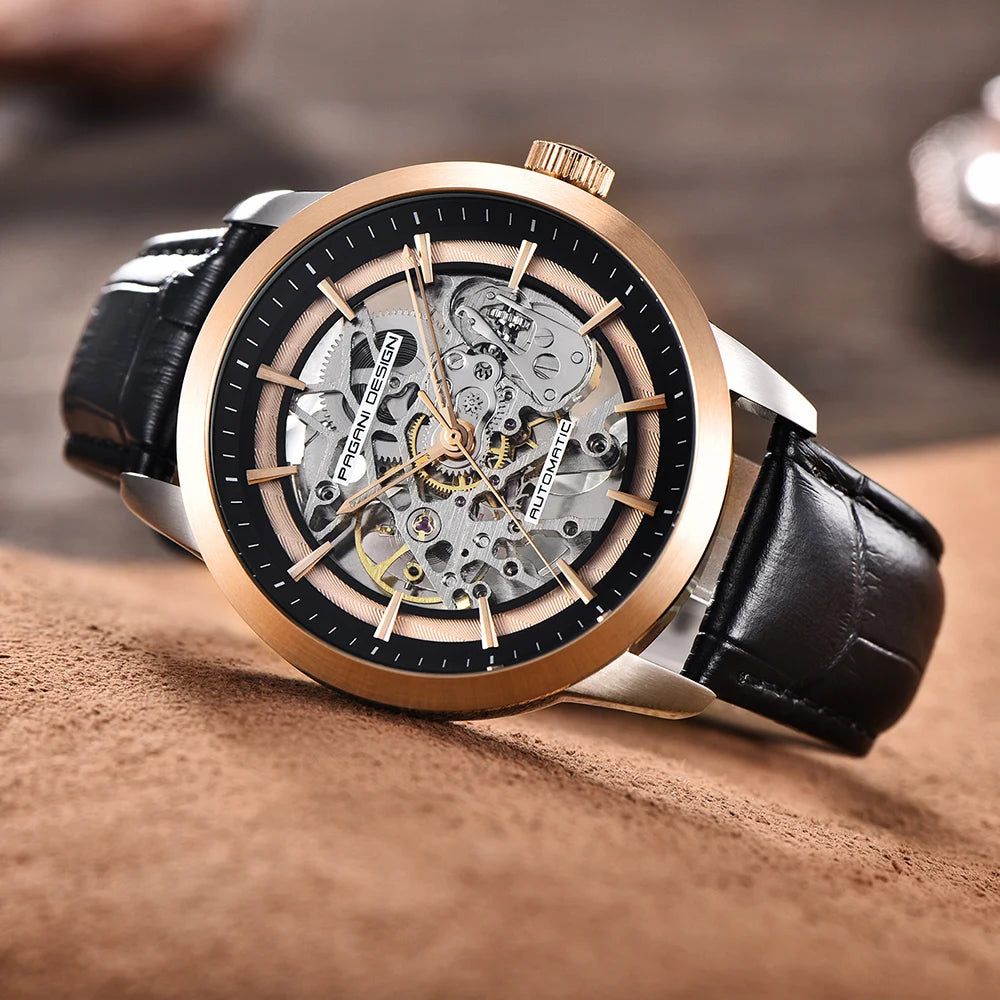 PAGANI DESIGN Brand 2019 Skeleton Hollow Leather Men's Wrist Watches Luxury Mechanical Male Clock New Relogio Masculino